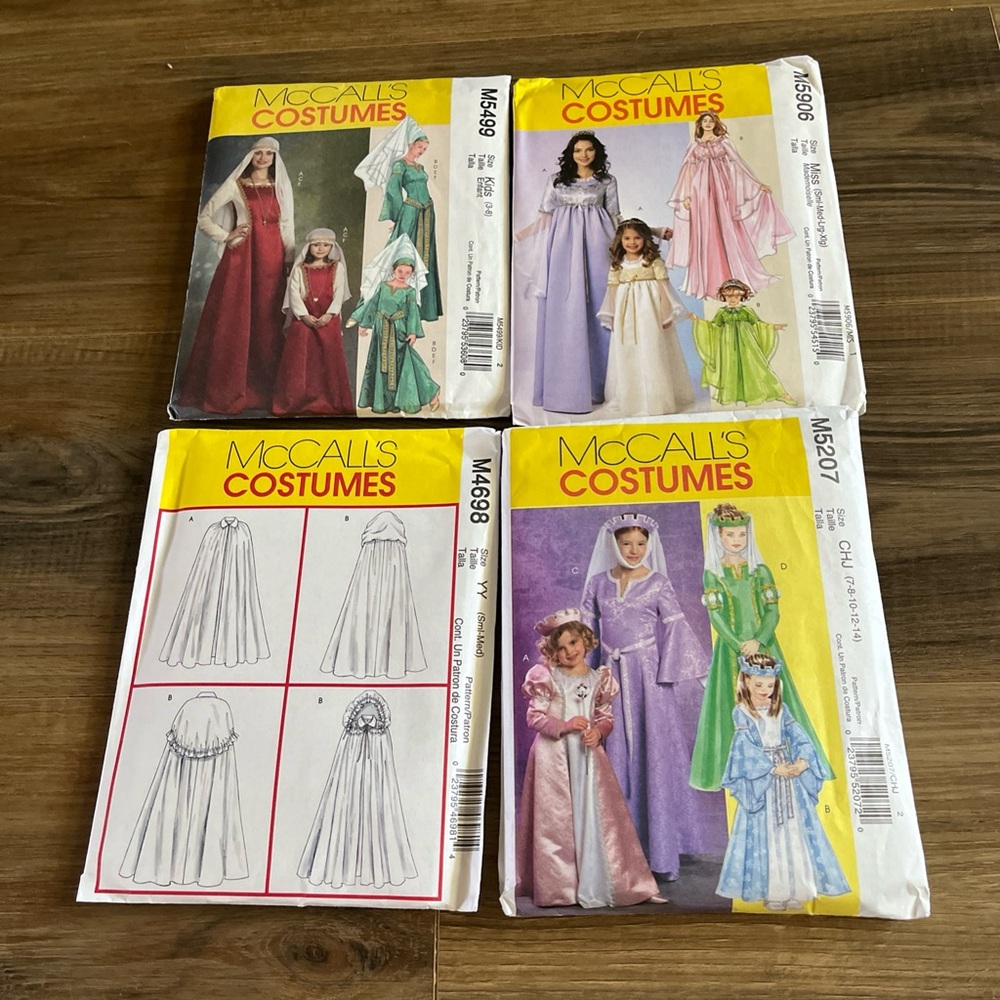 McCalls Costumes Patterns Lot of 4 Mademoiselle, Renaissance, Cape, Princess